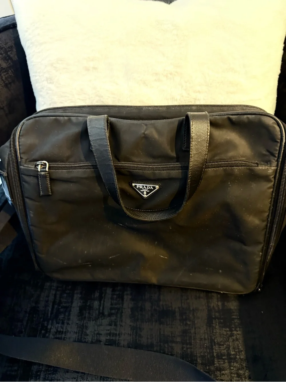 Prada Black Nylon Laptop Briefcase with Top Handles